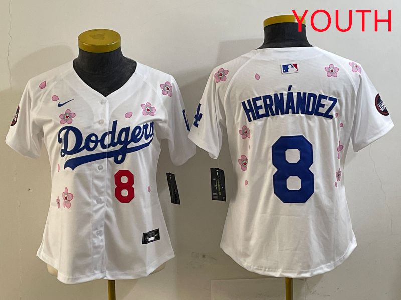 Youth Los Angeles Dodgers #8 Hernandez Sakura Edition 2025 Nike MLB Jersey style 3